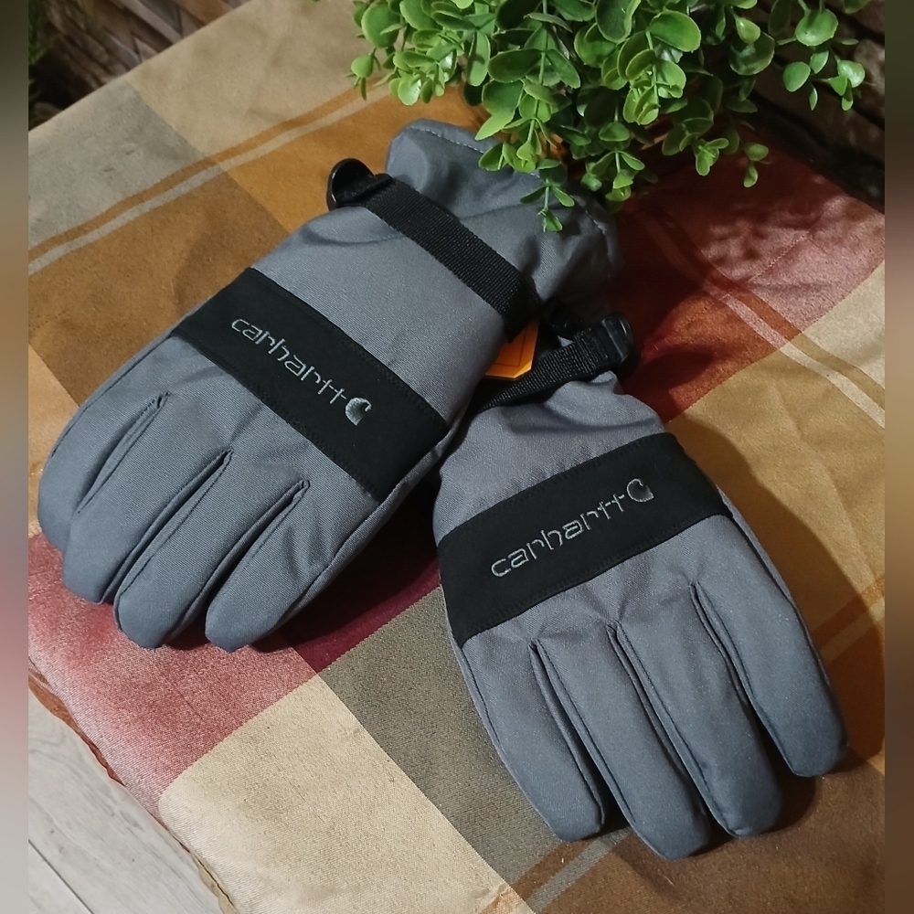 New Carhartt XL Waterproof Men's Gloves Outdoor Winter Gray Black - Picture 2 of 4